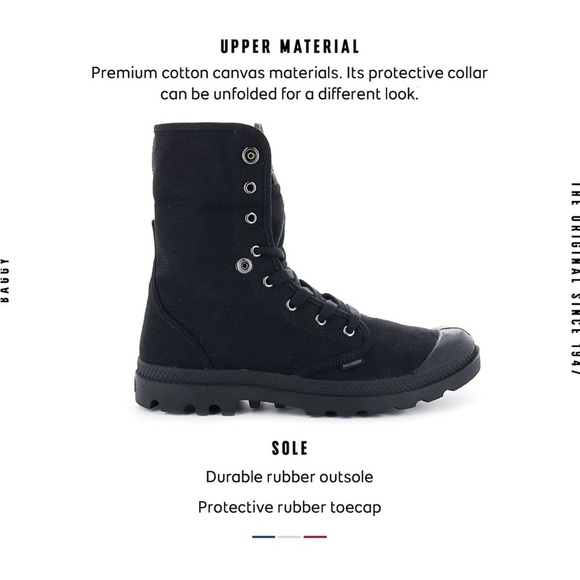 Palladium Baggy Boots Men’s US Black Combat Lace-Up High Top Canvas Fold Down - Picture 3 of 7